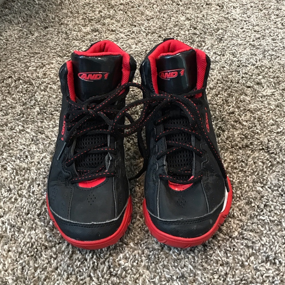 AND1 Kids Black and Red High-Top Sneakers
